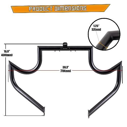 Kinglemc Crash Bar Engine Guard Highway Bar for Harley Davidson Touring Road Glide Road King Street Glide Electra Glide CVO and Trike Models 97-08 (Mustache Black)