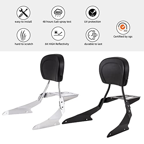 Gamyipp Powersports Sissy Bar with Backrest Flag Pattern Luggage Rack for Suzuki Boulevard M109 R M109R with Docking Hardware (Silver)