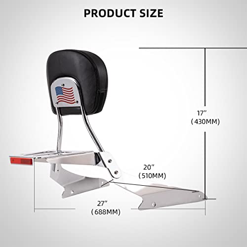Gamyipp Powersports Sissy Bar with Backrest Flag Pattern Luggage Rack for Suzuki Boulevard M109 R M109R with Docking Hardware (Silver)