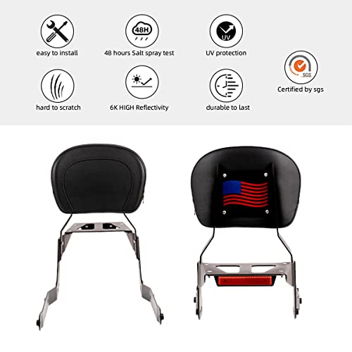 Gamyipp Powersports Sissy Bar with Backrest Flag Pattern Luggage Rack for Honda Shadow Aero VT 750 VT750CS 2004 to 2020 (Black)