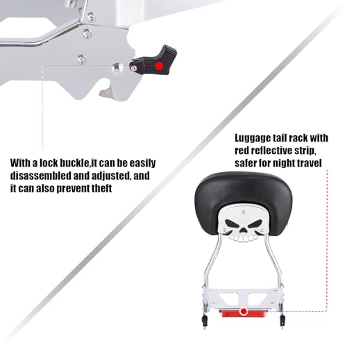 Kinglemc Holdfast Sissy Bar Passenger Backrest for Harley Davidson Softail Standard Street Bob Heritage Classic 114 FLDE FLHC FLHCS FLSL FXBB FXBBS and FXST Models 2018-2023 (Chrome)