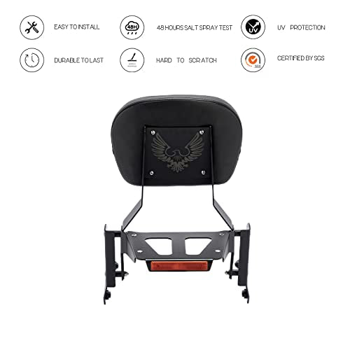 Kinglemc Powersports Sissy Bar with Backrest Luggage Rack for Kawasaki Vulcan VN 900 2000 Classic Custom 2009-21(Black,Non-Studded)