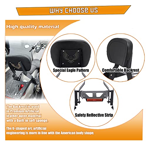 Kinglemc Powersports Sissy Bar with Backrest Luggage Rack for Kawasaki Vulcan VN 900 2000 Classic Custom 2009-21(Black,Non-Studded)