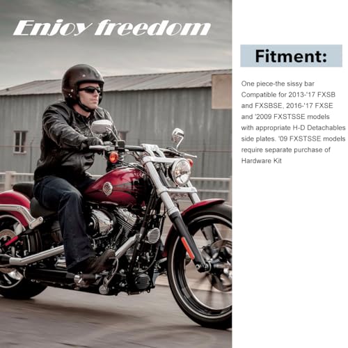 Gamyipp Adjustable One-Piece Sissy Bar Passenger Backrest with Lock Fit Harley Breakout FXSB FXSE FXST with Docking Kit (One-Piece-Black)