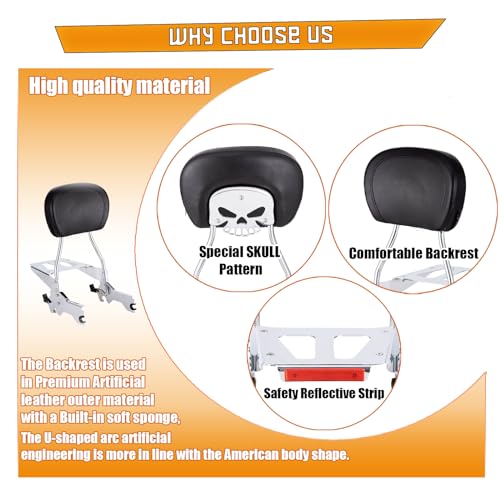 Kinglemc Holdfast Sissy Bar Passenger Backrest for Harley Davidson Softail Standard Street Bob Heritage Classic 114 FLDE FLHC FLHCS FLSL FXBB FXBBS and FXST Models 2018-2023 (Chrome)