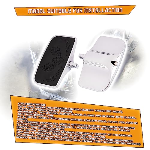 Kinglemc Front Rider Rear Passenger Position Floorboards Footboard Footpeg for Harley Dyna Touring Softail Sportster 883 1200 (Eagle 7.9 * 4.5", Silver)