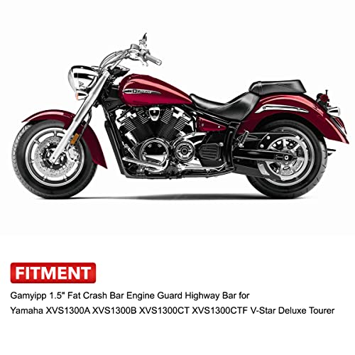 Gamyipp 1.5" Crash Bar Engine Guard Highway Freeway Bar for Yamaha XVS Vstar V-Star 1300 Deluxe Tourer (Black)
