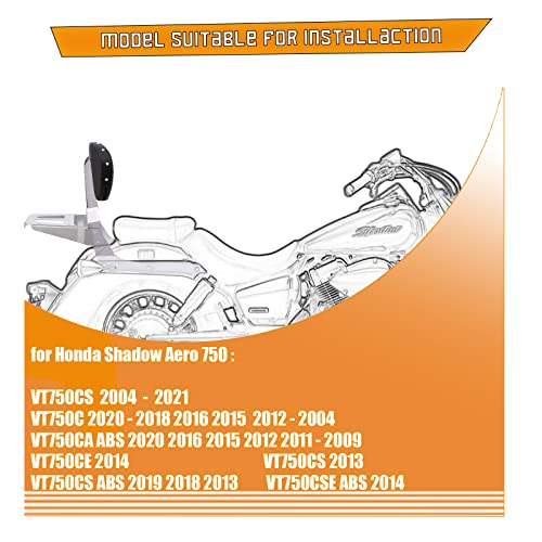 Kinglemc Sissy Bar Backrest Luggage Rack for Honda Shadow Aero VT 750 VT750 2004 to 2020 (with Stud)
