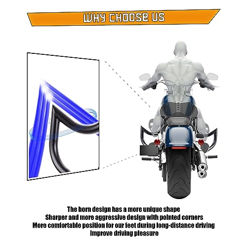 Kinglemc Crash Bar Engine Guard Highway Bar for Harley Davidson 2000-2017 Heritage Softail Fat Boy (Mustache Black)