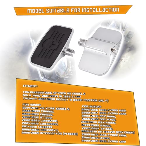 Kinglemc Front Rear Rider Passenger Floorboard FootPeg for Honda, Suzuki, Triumph,CAN-AM, Gold Wing (Skull 7.9 * 4.5", Silver)