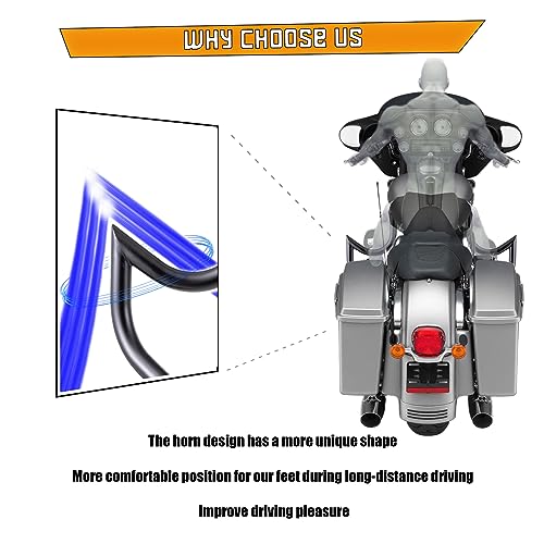 Kinglemc Crash Bar Engine Guard Highway Bar for Harley Davidson Touring Road Glide Road King Street Glide Electra Glide CVO and Trike Models 97-08 (Mustache Black)