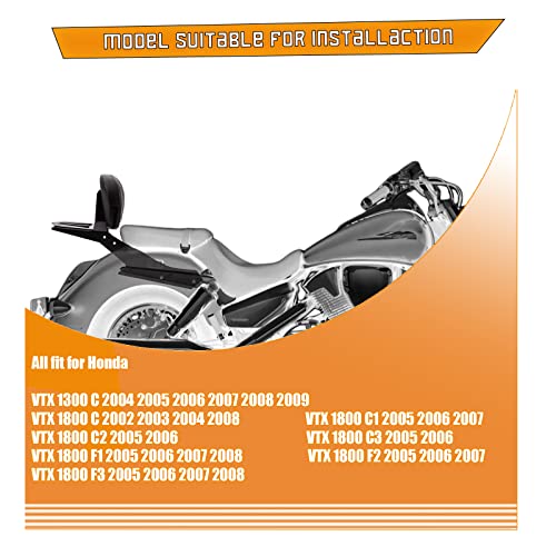 Kinglemc Powersports Sissy Bar with Backrest Luggage Rack for Honda VTX 1300C 1800 F C 2005-2009(Black,Non-Studded)