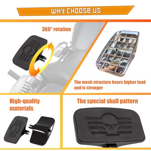 Kinglemc Front Rear Rider Passenger Floorboard FootPeg for Honda, Suzuki, Triumph,CAN-AM, Gold Wing (Skull 7.9 * 4.5", Black)