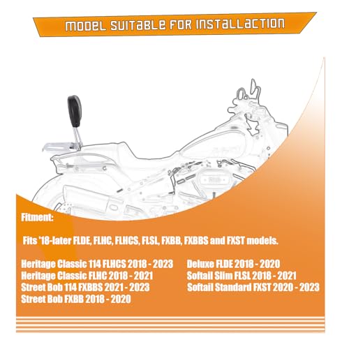 Kinglemc Holdfast Sissy Bar Passenger Backrest for Harley Davidson Softail Standard Street Bob Heritage Classic 114 FLDE FLHC FLHCS FLSL FXBB FXBBS and FXST Models 2018-2023 (Chrome)