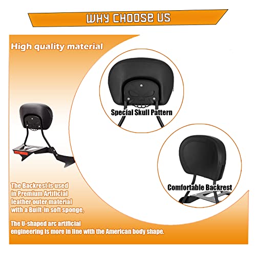 Kinglemc Powersports Sissy Bar with Backrest Luggage Rack for Suzuki Boulevard M109 R with Docking Hardware(Black,Non-Studded)