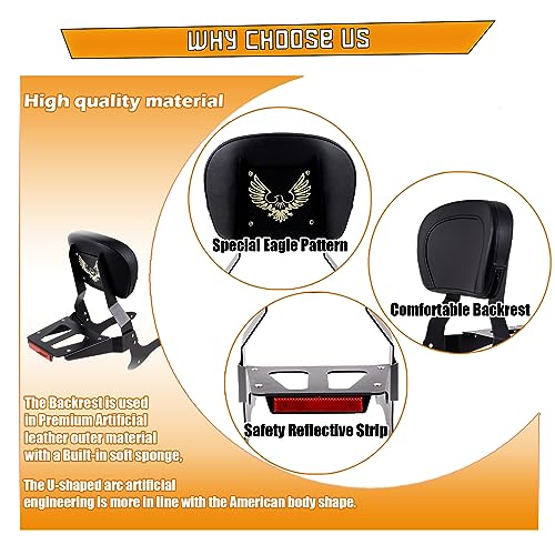 Kinglemc Powersports Sissy Bar with Backrest Luggage Rack for Yamaha Vstar 1100 XVS 1100 Classic Custom 1998 to 2016(Black,Non-Studded)