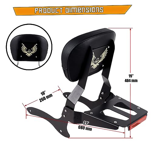 Kinglemc Powersports Sissy Bar with Backrest Luggage Rack for Yamaha Vstar 1100 XVS 1100 Classic Custom 1998 to 2016(Black,Non-Studded)