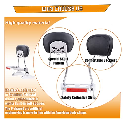 Kinglemc Powersports Sissy Bar with Backrest Luggage Rack for Harley Softail Deluxe FatBoy 2000-2017 (Silver,Non-Studded)