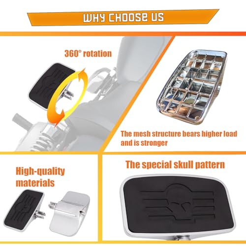 Kinglemc Front Rear Rider Passenger Floorboard FootPeg for Honda, Suzuki, Triumph,CAN-AM, Gold Wing (Skull 7.9 * 4.5", Silver)