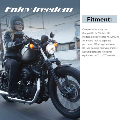 Gamyipp Adjustable One-Piece Sissy Bar Passenger Backrest with Lock for Harley Sportster XL883 XL1200 883 1200 Iron Superlow (Black)