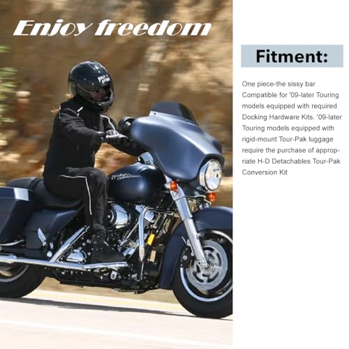 Gamyipp Adjustable One-Piece Sissy Bar Passenger Backrest with Lock for Harley Touring Road King Street Glide Road Glide Electra Glide CVO FLHR FLHX FLHT FLTR (Black, Fit for 2009-2023 Touring)