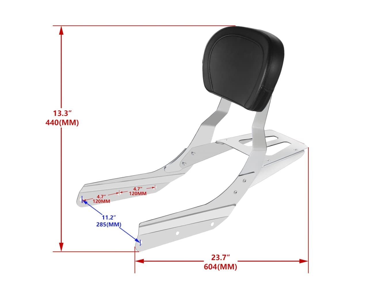 Kinglemc Powersports Sissy Bar with Backrest Luggage Rack for Honda VTX 1300N 1300R 1300S 1800N 1800R 1800S(Without Stud)