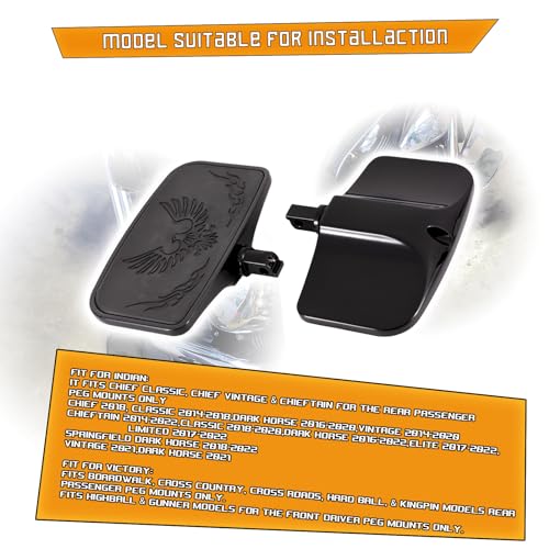Kinglemc Front Rear Rider Passenger Floorboard FootPeg for Victory/Indian (Eagle, Black)