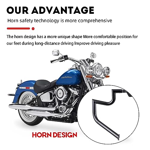 Gamyipp 1.5" Crash Bar Engine Guard Highway Freeway Bar for Harley Softail Fat boy Fat Bob Heritage Low Rider Breakout Street Bob Deluxe Models 18-2023 (Except FXDRS) (Black)