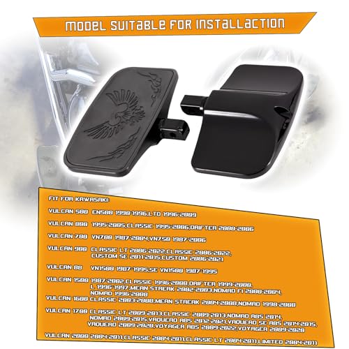 Kinglemc Chome Front Rear Rider Passenger Floorboard FootPeg for Kawasaki (Eagle 7.9 * 4.5", Black)