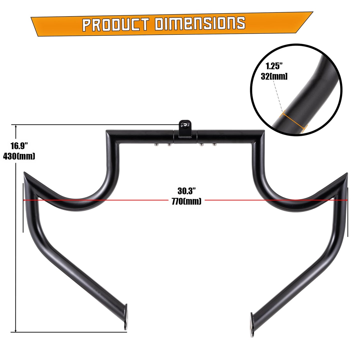 Kinglemc Crash Bar Engine Guard Highway Bar for Harley Davidson Touring Road Glide Road King Street Glide Electra Glide CVO and Trike Models 09-23 (Mustache Black)