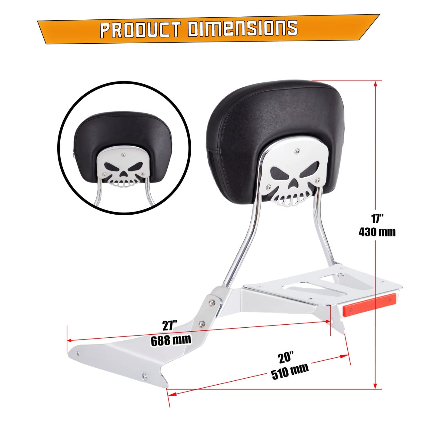 Kinglemc Powersports Sissy Bar with Backrest Luggage Rack for Suzuki Boulevard M109 R with Docking Hardware(Silver,Non-Studded)