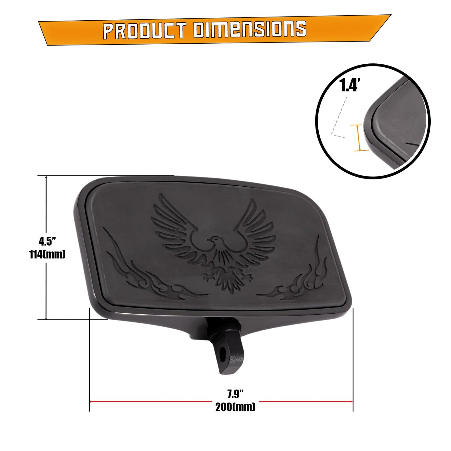 Kinglemc Front Rider Rear Passenger Position Floorboards Footboard Footpeg for Harley Dyna Touring Softail Sportster 883 1200 (Eagle 7.9 * 4.5", Black)