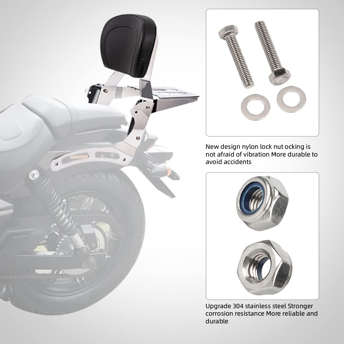 Gamyipp Powersports Sissy Bar with Backrest Flag Pattern Luggage Rack for Kawasaki Vulcan VN 900 VN900 2000 Classic Custom 2009-2021 (Silver)