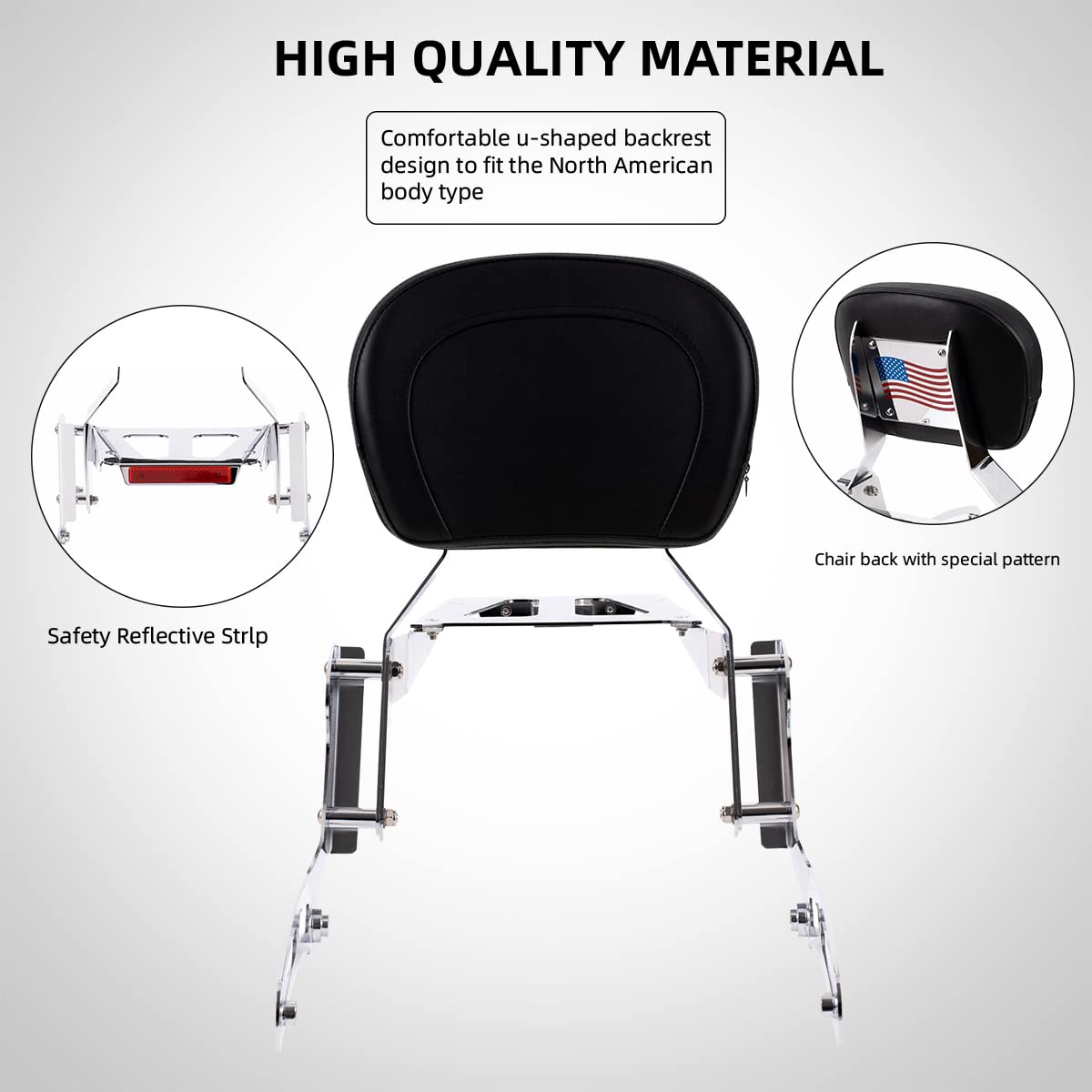 Gamyipp Powersports Sissy Bar with Backrest Flag Pattern Luggage Rack for Kawasaki Vulcan VN 900 VN900 2000 Classic Custom 2009-2021 (Silver)