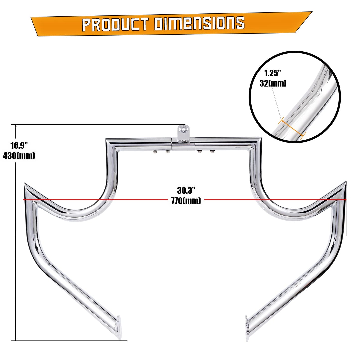Kinglemc Crash Bar Engine Guard Highway Bar for Harley Davidson Touring Road Glide Road King Street Glide Electra Glide CVO and Trike Models 09-23 (Mustache Silver)