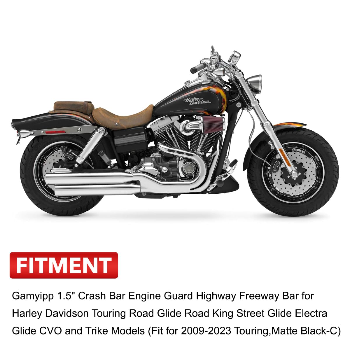 Gamyipp 1.5" Crash Bar Engine Guard Highway Freeway Bar for Harley Davidson Touring Road Glide Road King Street Glide Electra Glide CVO and Trike Models (Fit for 2009-2023 Touring, Matte Black-C)