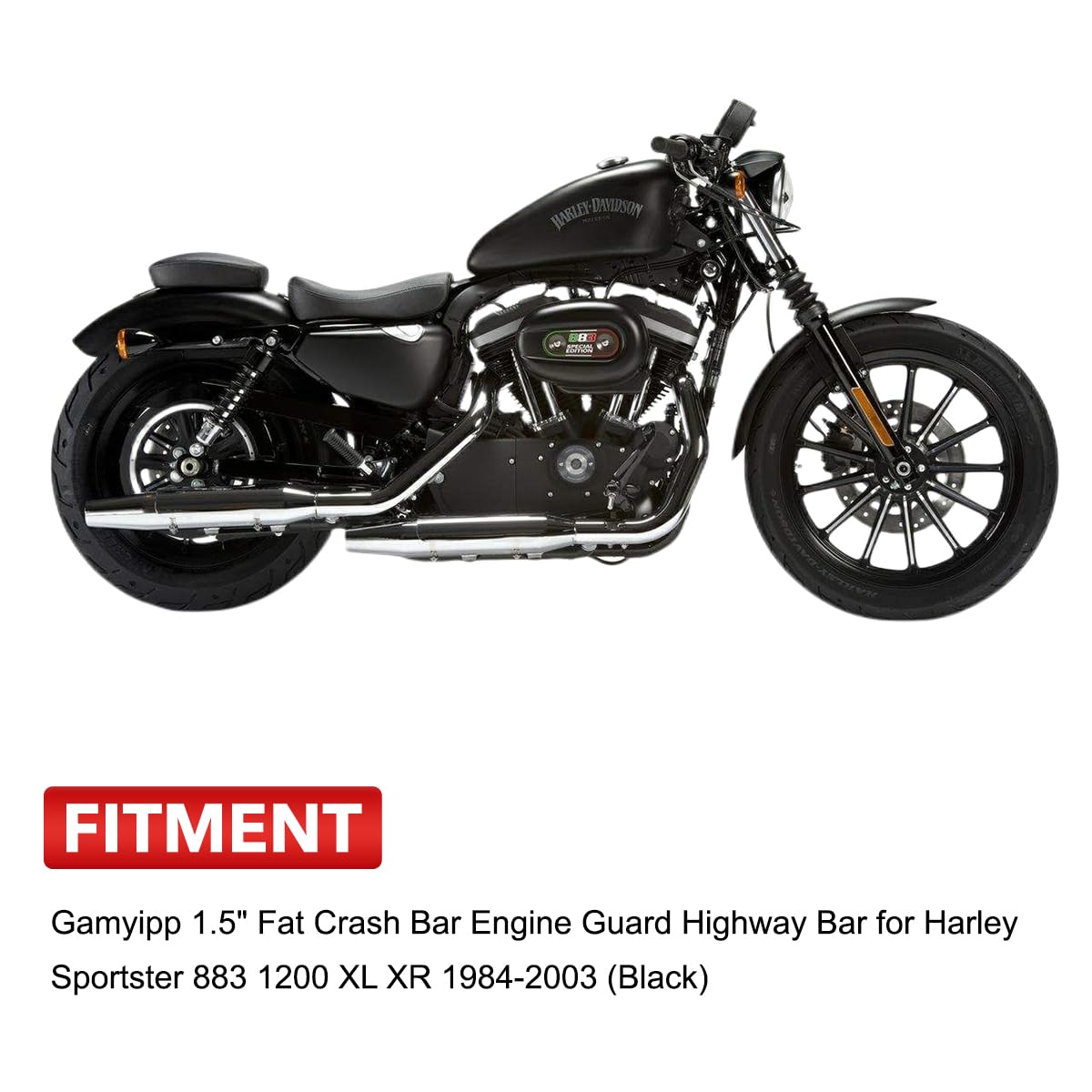 Gamyipp 1.5" Fat Crash Bar Engine Guard Highway Bar for Harley Sportster 883 1200 XL XR 1984-2003 (Black)