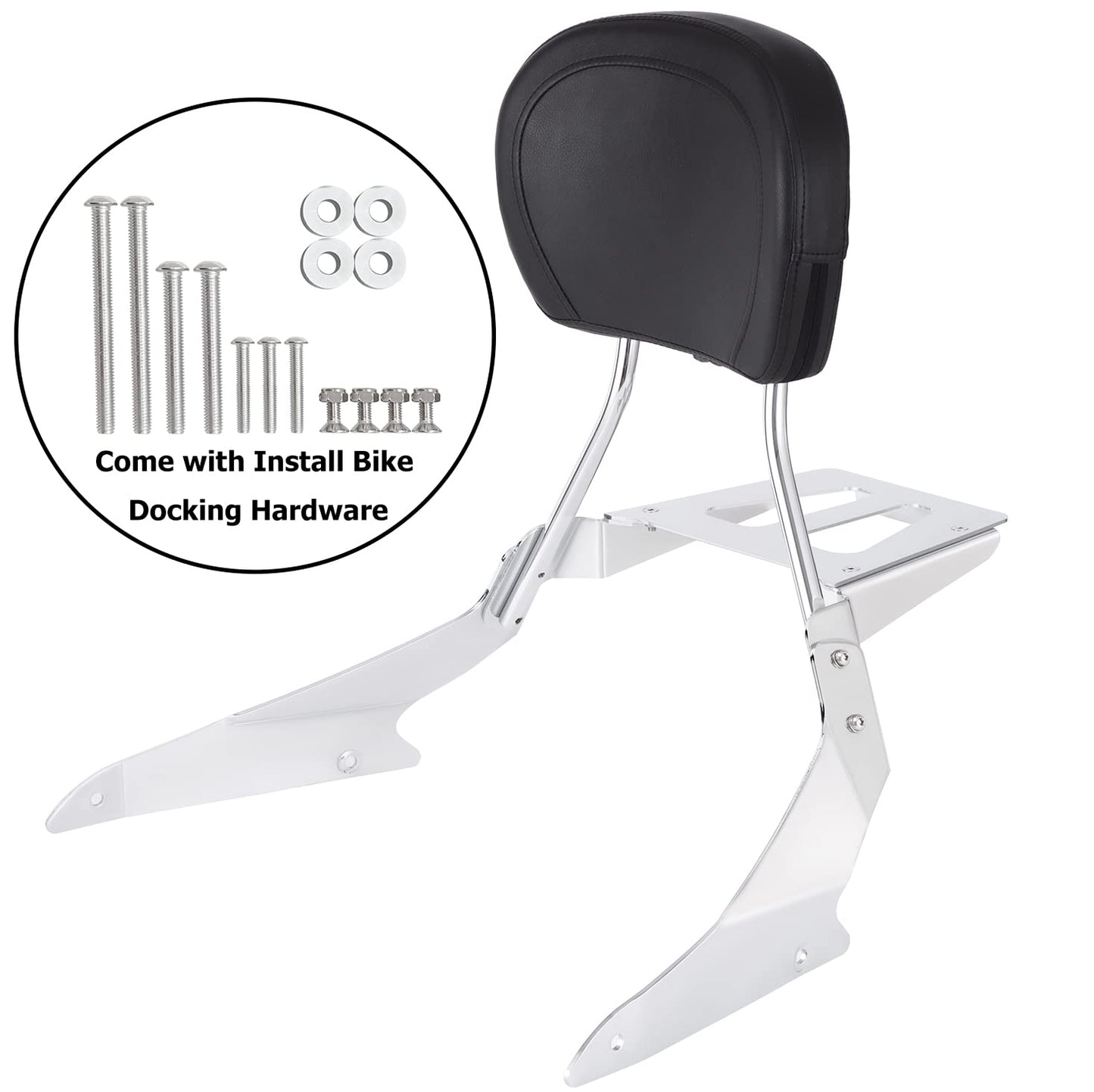 Kinglemc Powersports Sissy Bar with Backrest Luggage Rack for Suzuki Boulevard M109 R with Docking Hardware(Silver,Non-Studded)