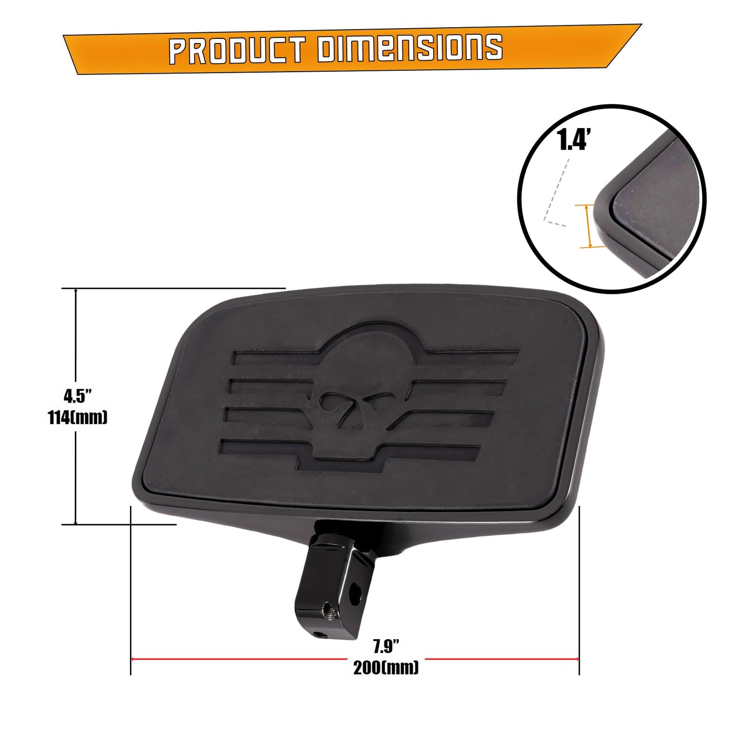 Kinglemc Chome Front Rear Rider Passenger Floorboard FootPeg for Kawasaki (Skull 7.9 * 4.5", Black)