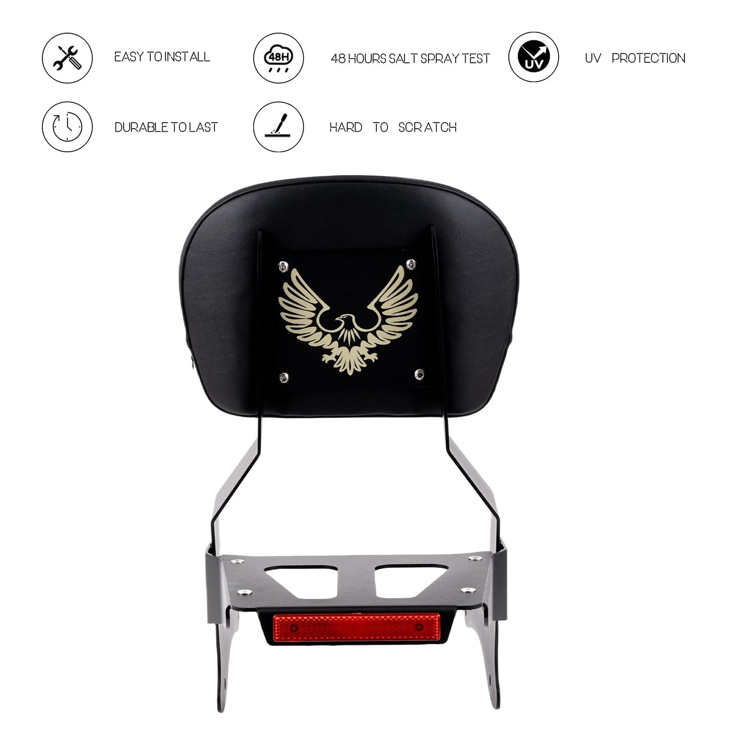 Kinglemc Powersports Sissy Bar with Backrest Luggage Rack for Yamaha Vstar 1100 XVS 1100 Classic Custom 1998 to 2016(Black,Studded)