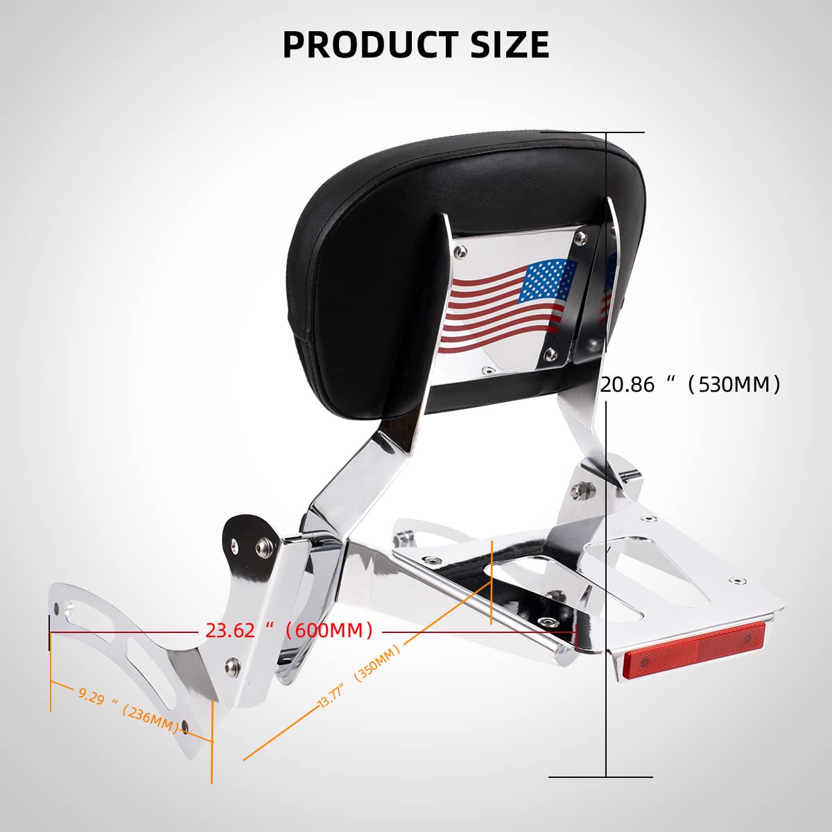 Gamyipp Powersports Sissy Bar with Backrest Flag Pattern Luggage Rack for Kawasaki Vulcan VN 900 VN900 2000 Classic Custom 2009-2021 (Silver)