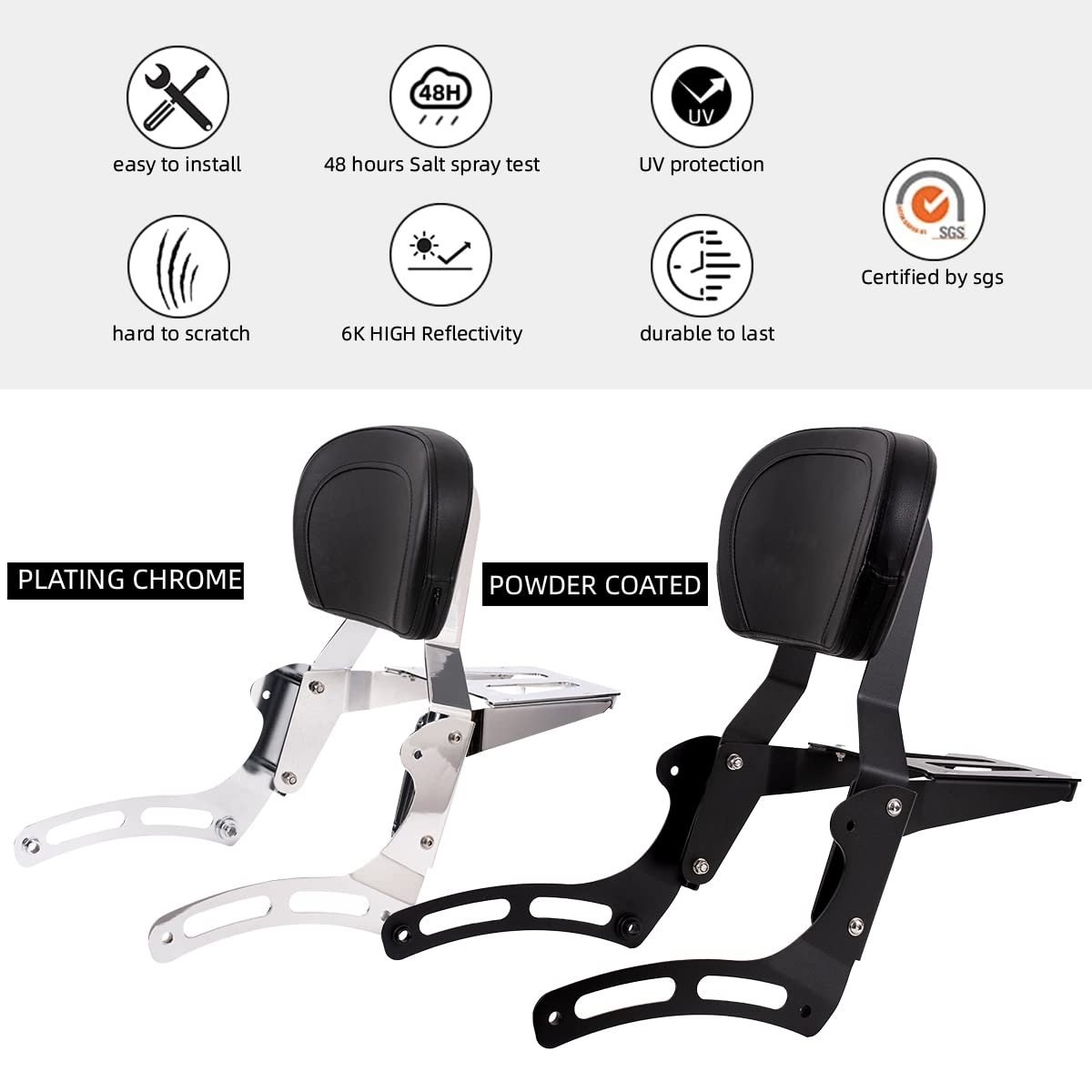 Gamyipp Powersports Sissy Bar with Backrest Flag Pattern Luggage Rack for Kawasaki Vulcan VN 900 VN900 2000 Classic Custom 2009-2021 (Silver)