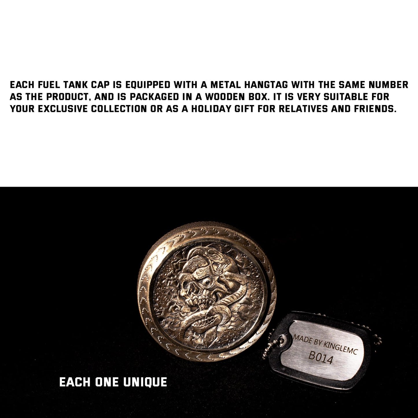 Kinglemc Skull Gas Cap Fuel Tank Cap for Harley Davidson Dyna Softail XL Road King Sportster 883 1200 Fatboy Fatbob Lowrider Breakout Bobber etc Harley Gifts for Man Women Dad (Brass-Skull)