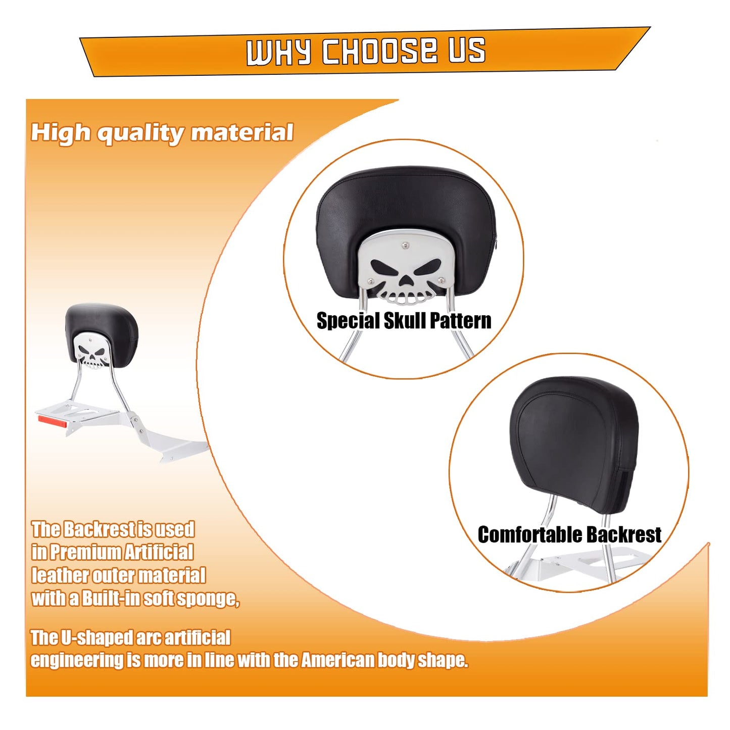 Kinglemc Powersports Sissy Bar with Backrest Luggage Rack for Suzuki Boulevard M109 R with Docking Hardware(Silver,Non-Studded)