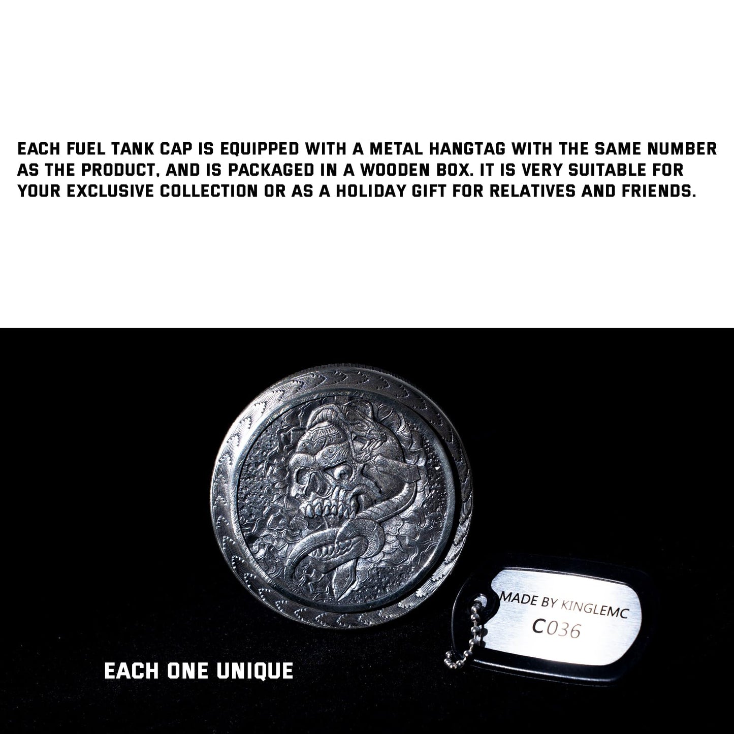 Kinglemc Skull Gas Cap Fuel Tank Cap for Harley Davidson Dyna Softail XL Road King Sportster 883 1200 Fatboy Fatbob Lowrider Breakout Bobber etc Harley Gifts for Man Women Dad (White Brass-Skull)