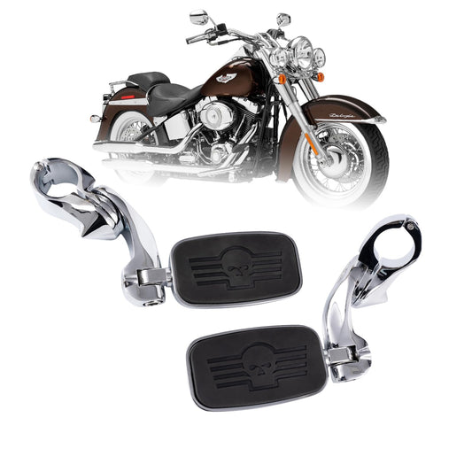 Kinglemc Highway Peg Footpeg Fit 1.25" Adjustable Engine Guard Crash Bar for Harley Davidson, Honda, Yamaha, Kawasaki, Suzuki, Indian, Triumph, Motorcycle(Silver-Skull)