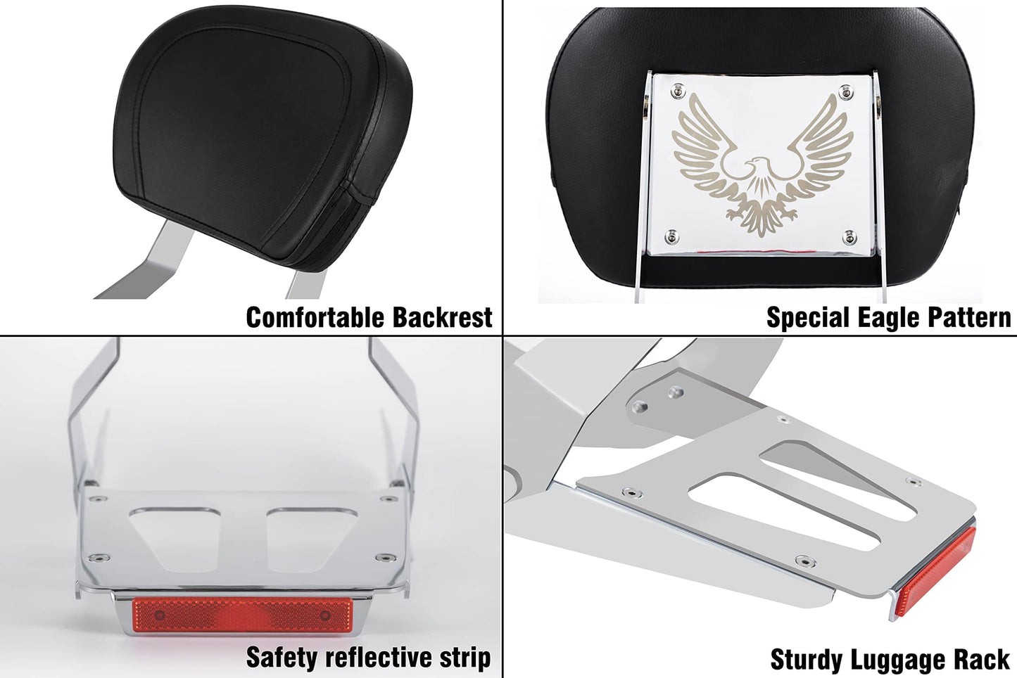 Kinglemc Powersports Sissy Bar with Backrest Luggage Rack for Honda VTX 1300N 1300R 1300S 1800N 1800R 1800S(Without Stud)