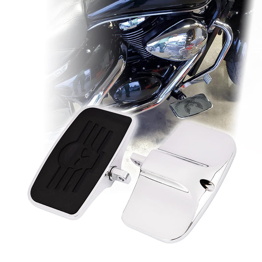 Kinglemc Front Rider Rear Passenger Position Floorboards Footboard Footpeg for Harley Dyna Touring Softail Sportster 883 1200 (Skull 7.9 * 4.5", Silver)