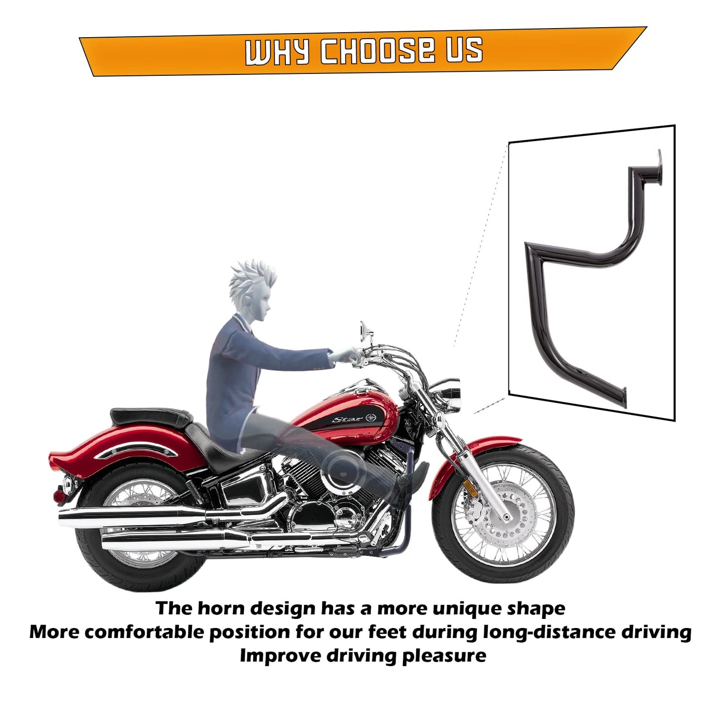 Kinglemc Engine Guard Highway Freeway Crash Bar for Yamaha Vstar Xvs 1100 Classic Custom Silverado (Bright Black)