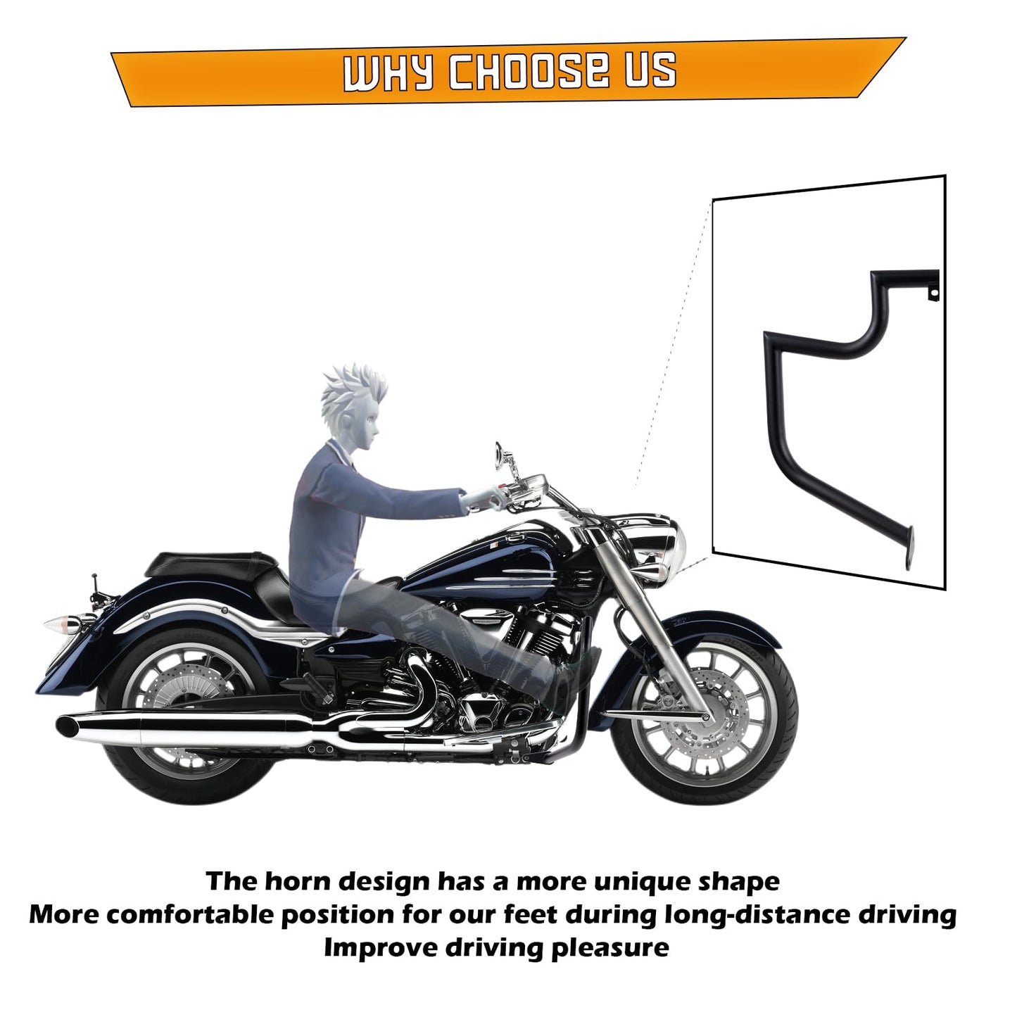 Kinglemc Crash Bar Engine Guard Highway Bar for Yamaha XV1900 XV 1900 Roadliner Raider Stratoliner (Matte Black)